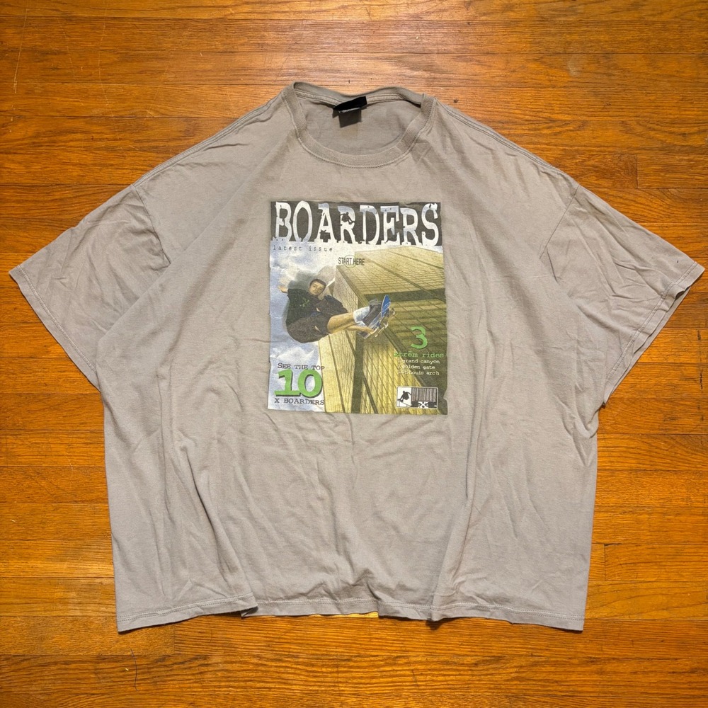 Vintage Y2K No Boundaries Boarders Skateboard Graphic Tee Silver Mens 3XL